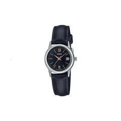Casio LTPV002L-1B3 Ladies Watch Black Dial Leather Band